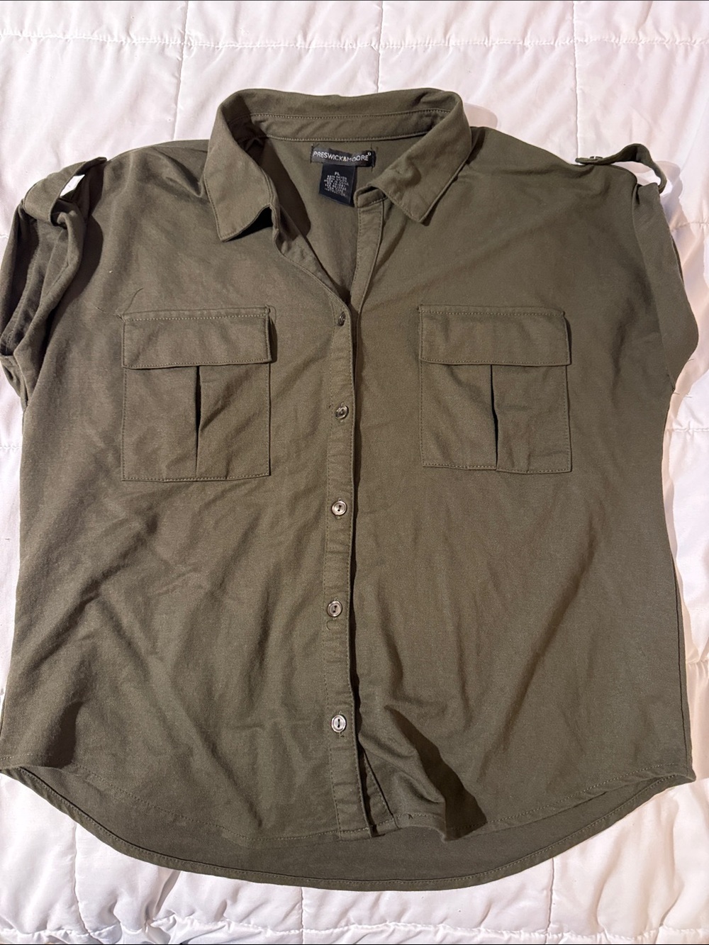 Preswick & Moore Olive Green Utility Button-Front Blouse